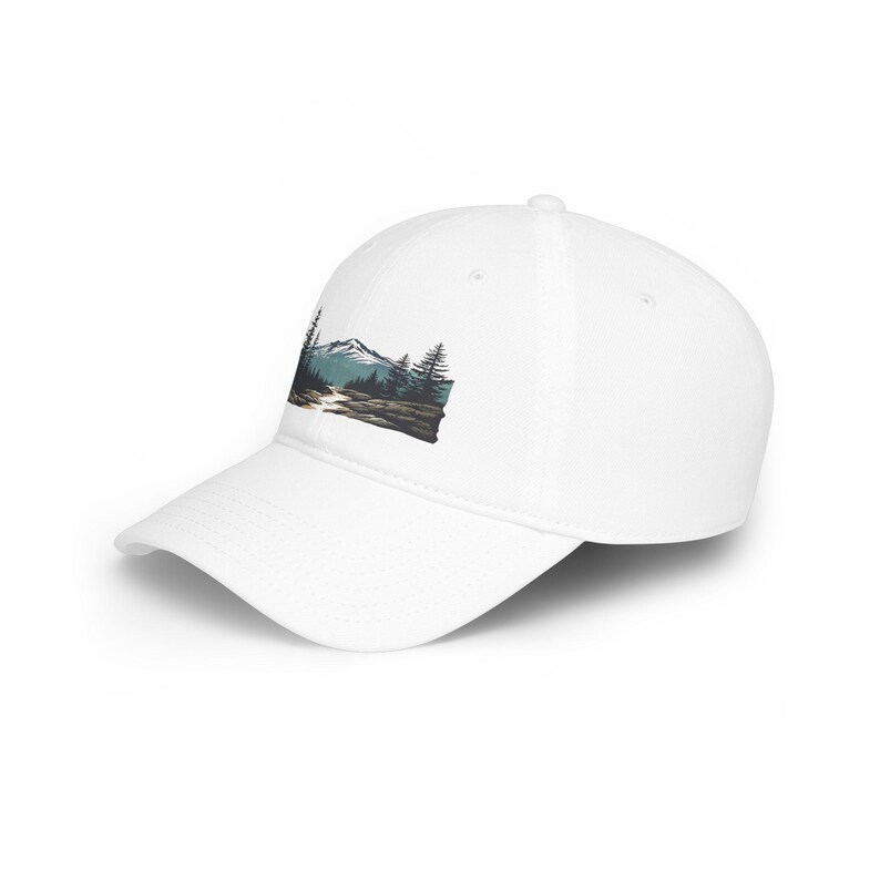 Mountain Sunrise Pine Tree Hiking Trail Embroidered Baseball Cap | Outdoor Adventure Nature Lover Trucker Hat | No Text bild 2