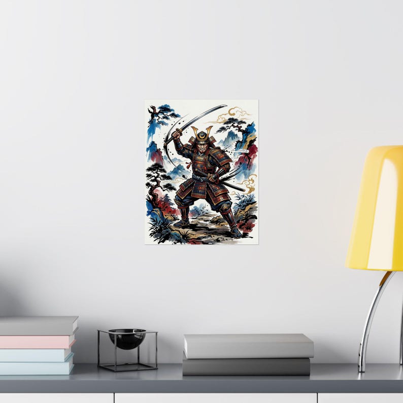 Samurai Warrior Ink Wash Painting - Poster afbeelding 8
