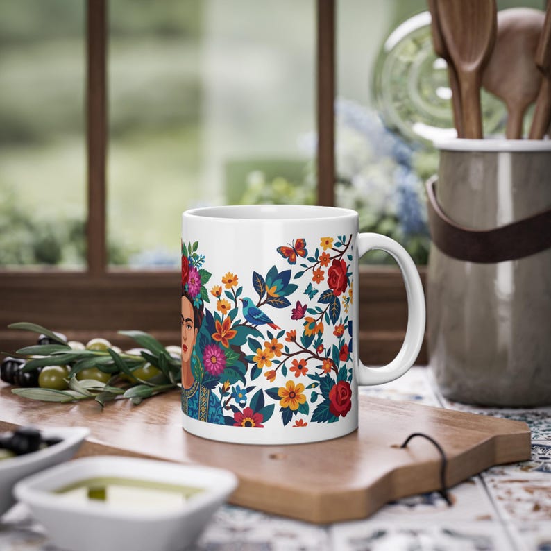 Frida Kahlo Floral Portrait - Mug image 4