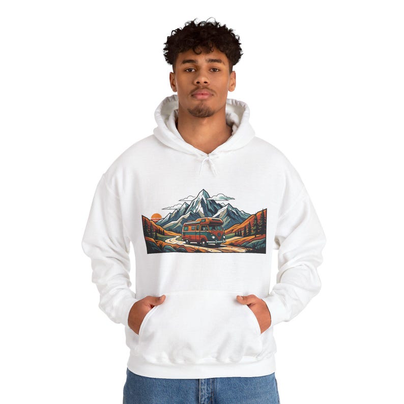 Vintage Travel Camper Van Mountains - Hoodie image 6
