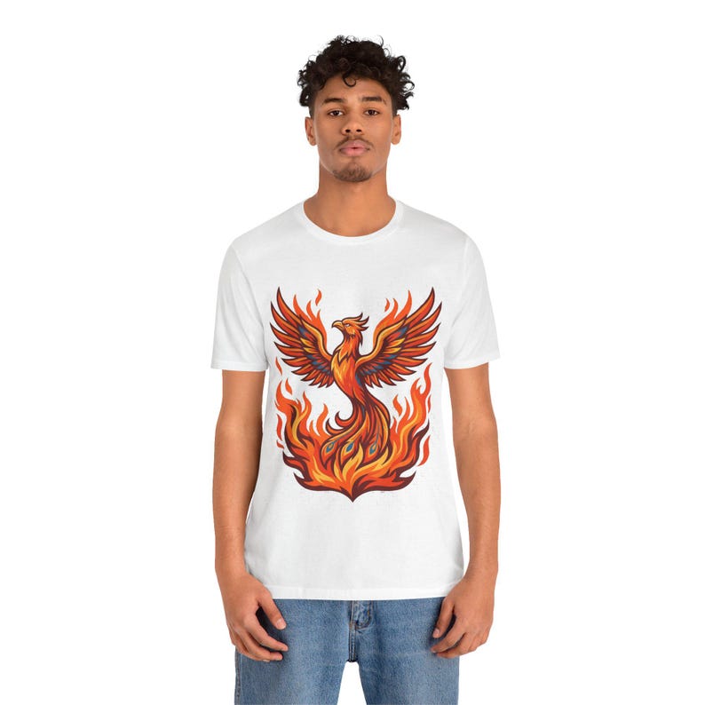 Mystical Phoenix Rising From Flames - Tshirt image 6