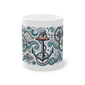 Nautical Anchor And Compass - Mug afbeelding 1