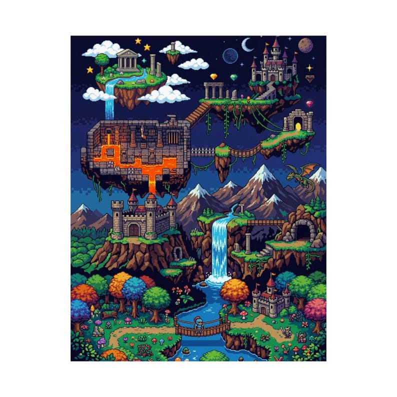Pixel Art Retro Gaming Landscape - Poster Bild 2
