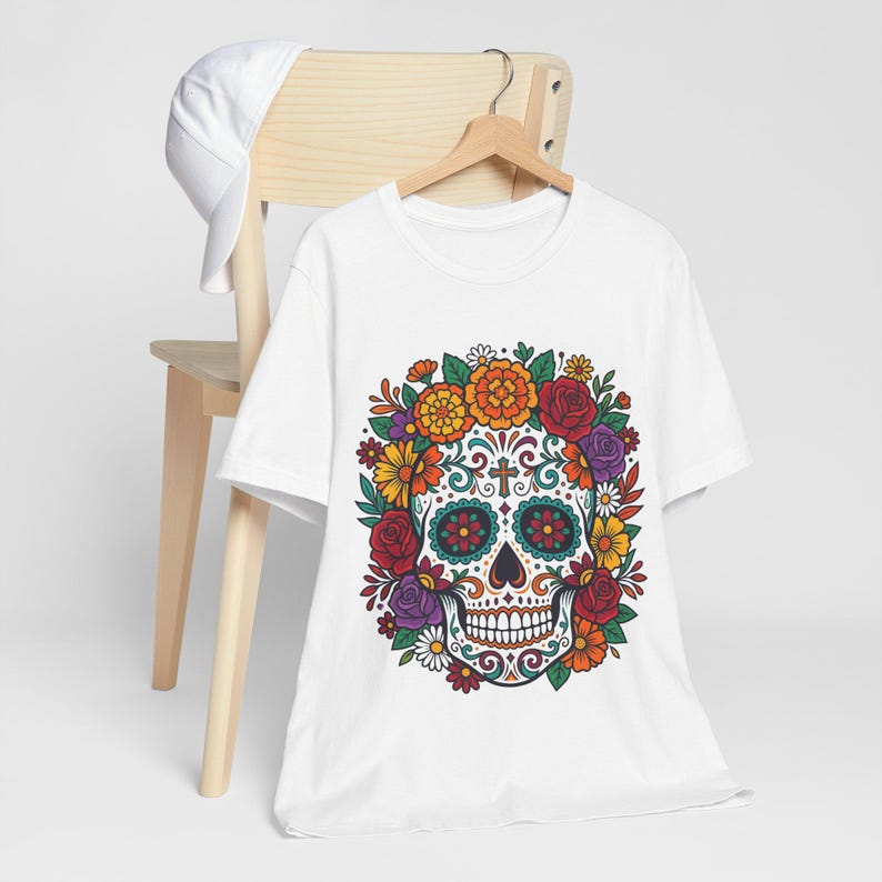 Skull With Flowers Day Of The Dead - Tshirt image 3