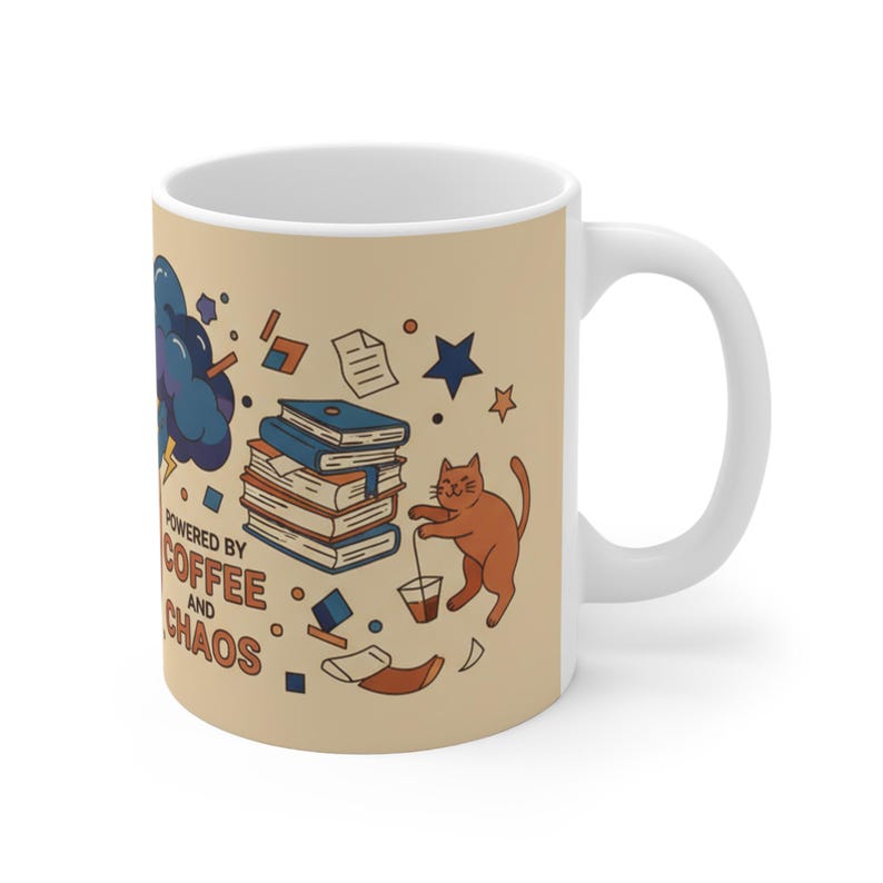 Powered by Coffee and Chaos Mug, Funny Teacher Mug, Teacher Gift, Ceramic Coffee Cup, Teacher Appreciation Gift image 3