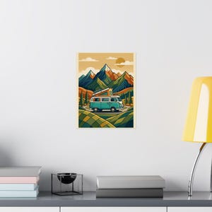 Vintage Travel Camper Van Mountains - Poster image 8