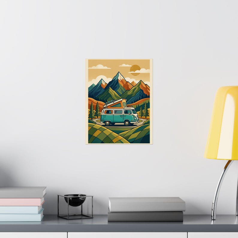 Vintage Travel Camper Van Mountains - Poster image 8