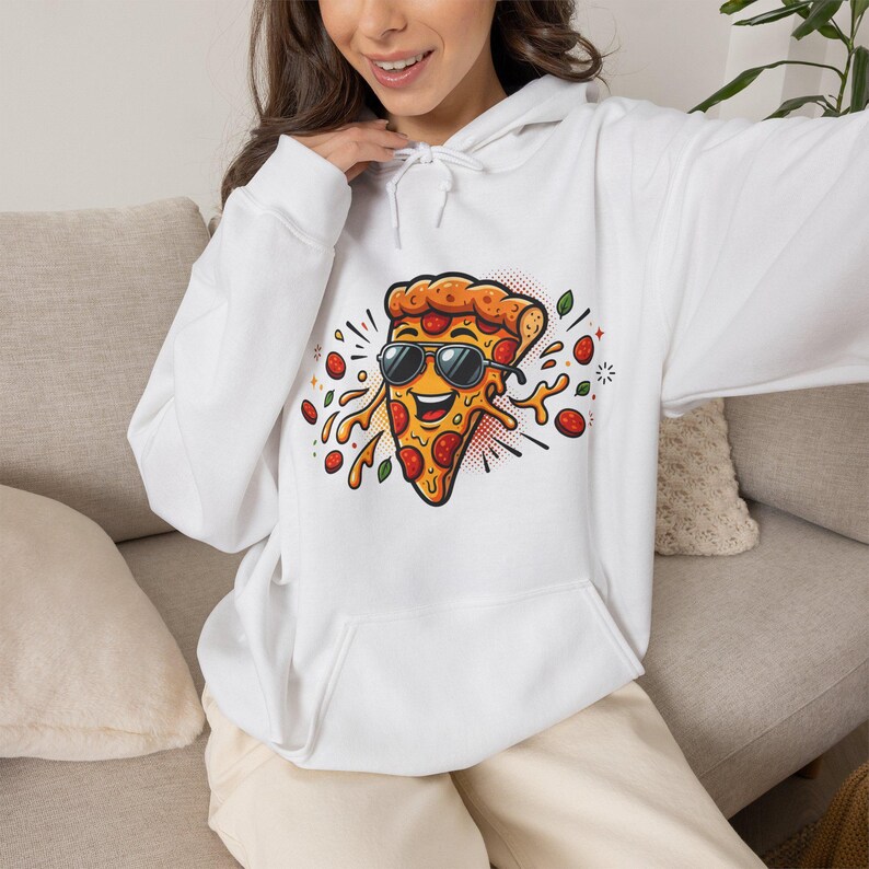 Funny Pizza Slice Wearing Sunglasses - Hoodie zdjęcie 3