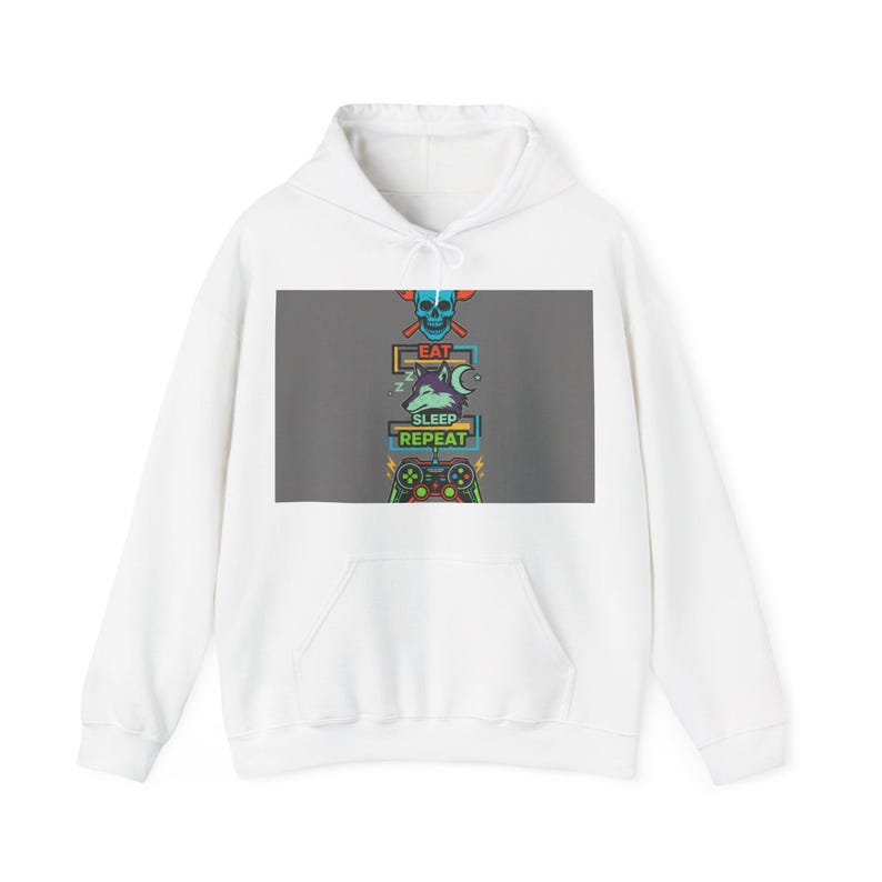 Eat Sleep Game Repeat Hoodie, Funny Gamer Sweatshirt, Video Game Apparel, Geek Gift for Teen Boys, Gaming Pullover, Retr image 1