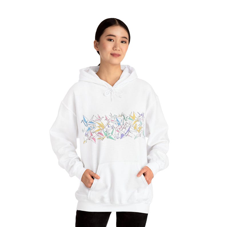 Origami Paper Crane Flock In Pastel - Hoodie image 6