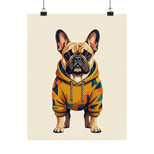 French Bulldog Wearing Hoodie - Poster image 1