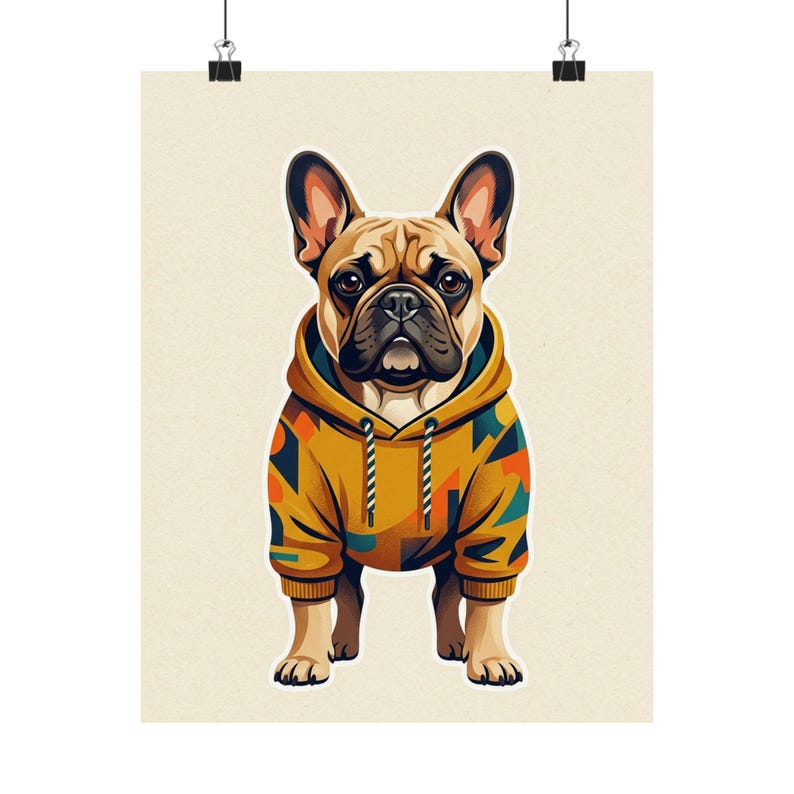 French Bulldog Wearing Hoodie - Poster image 1