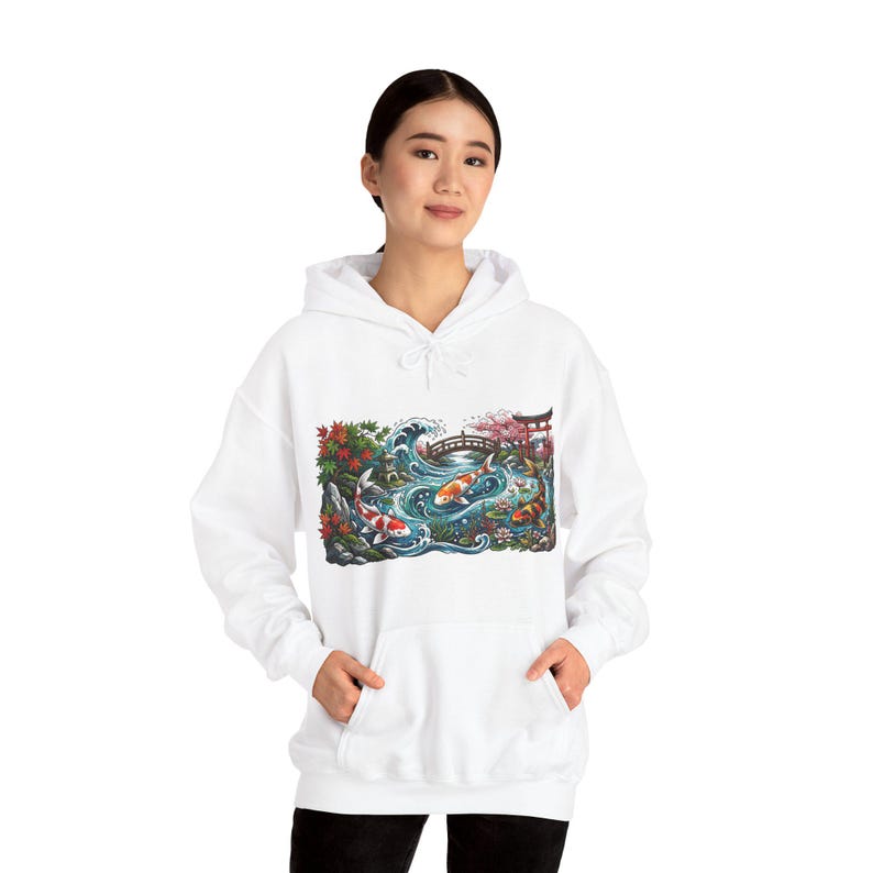 Koi Pond Japanese Garden Watercolor - Hoodie bild 6