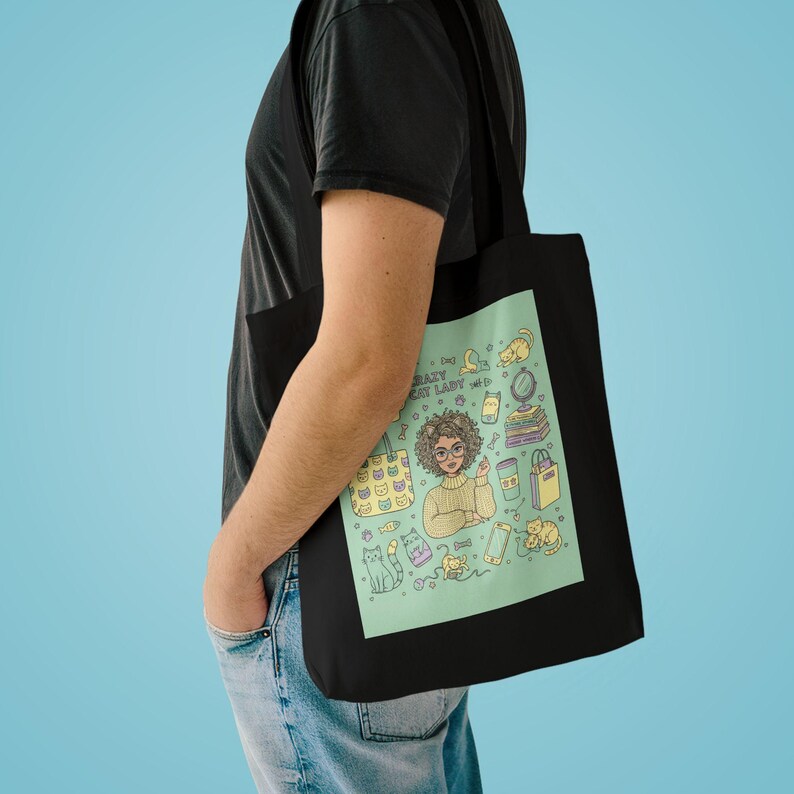 Crazy Cat Lady Tote Bag | Funny Cat Lover Gift | Canvas Tote Bag for Women | Cat Mom Bag | Book Tote afbeelding 3