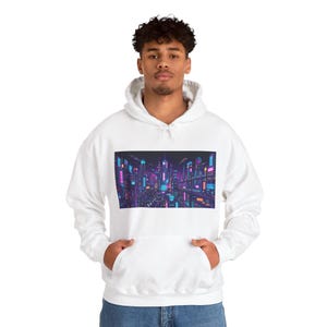 Cyberpunk Neon City Skyline At Night - Hoodie imagem 7