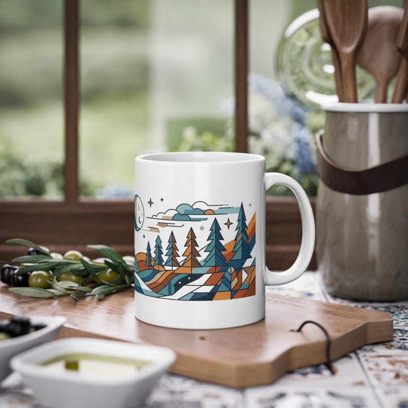Minimalist Geometric Wolf Howling - Mug bild 4