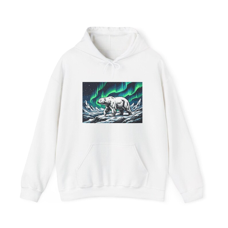 Arctic Polar Bear Under Aurora Borealis - Hoodie image 1