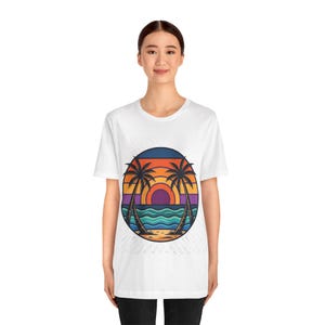 Retro Sunset Palm Tree Ocean - Tshirt image 4