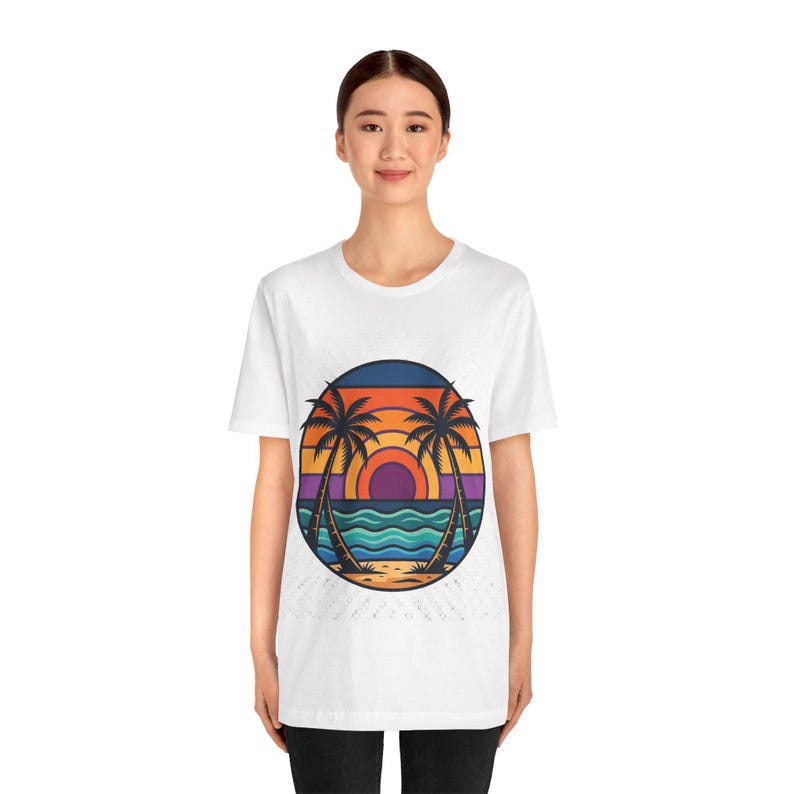 Retro Sunset Palm Tree Ocean - Tshirt image 4