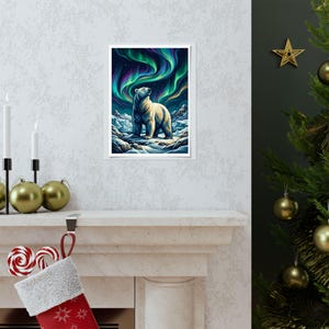 Arctic Polar Bear Under Aurora Borealis - Poster Bild 7
