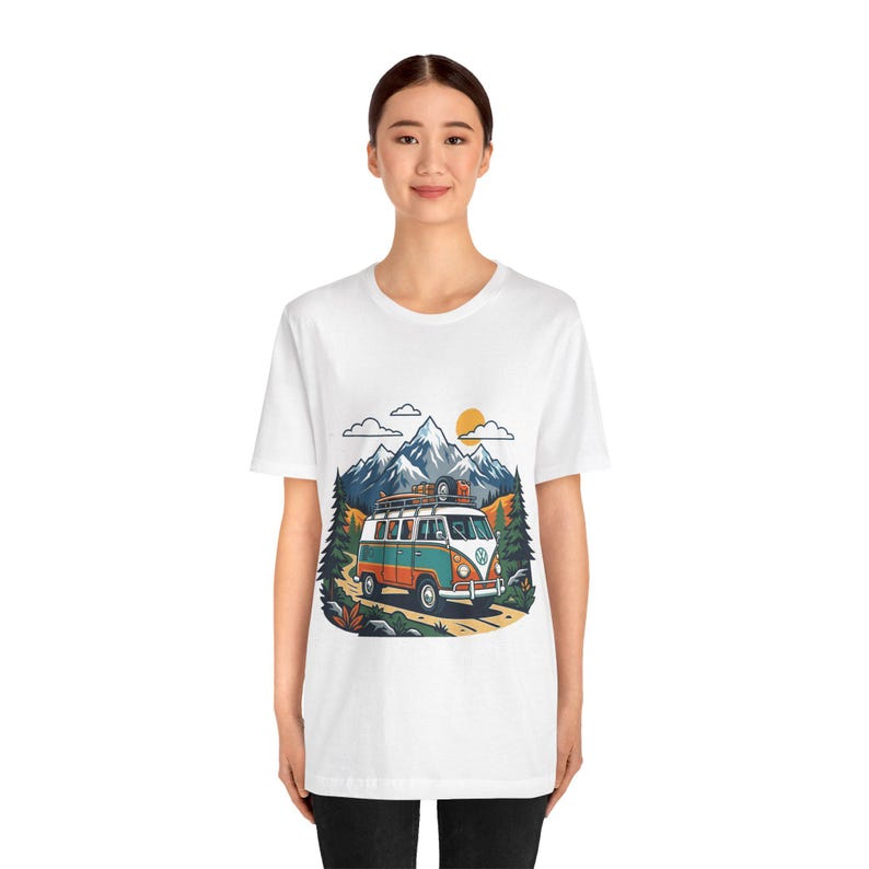 Vintage Travel Camper Van Mountains - Tshirt image 5
