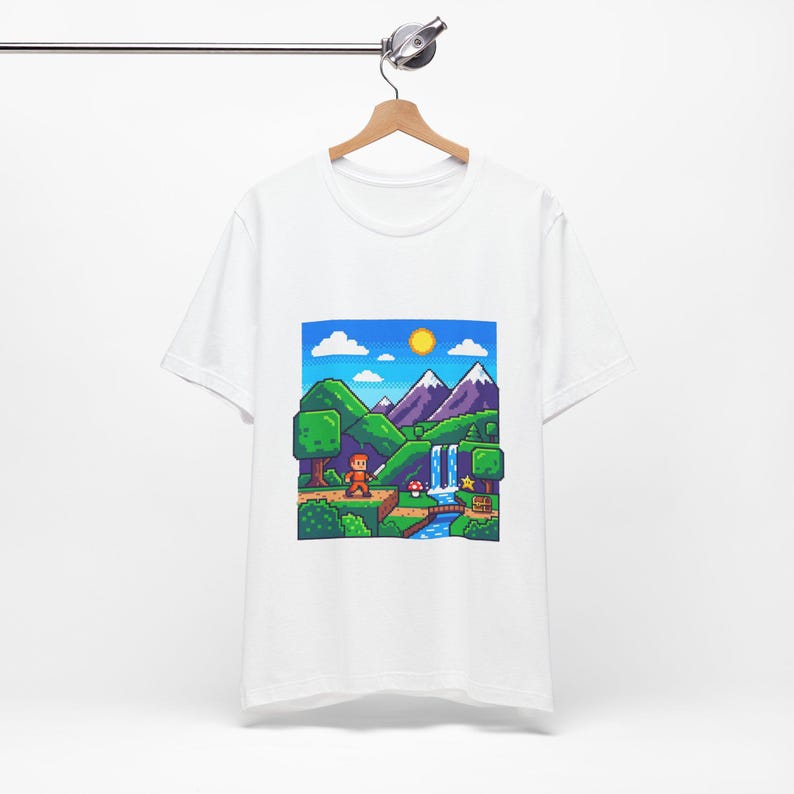 Pixel Art Retro Gaming Landscape - Tshirt 画像 3