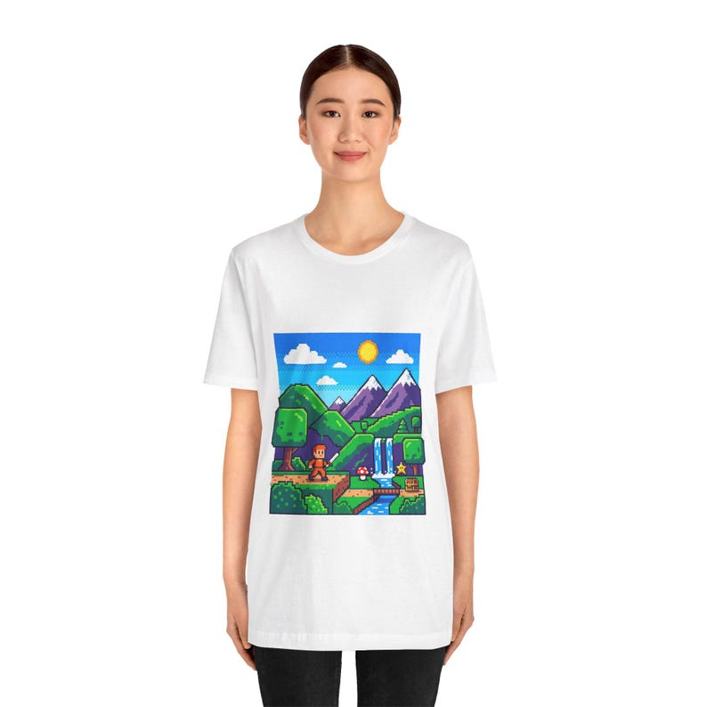 Pixel Art Retro Gaming Landscape - Tshirt 画像 5
