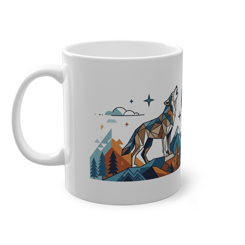 Minimalist Geometric Wolf Howling - Mug bild 2