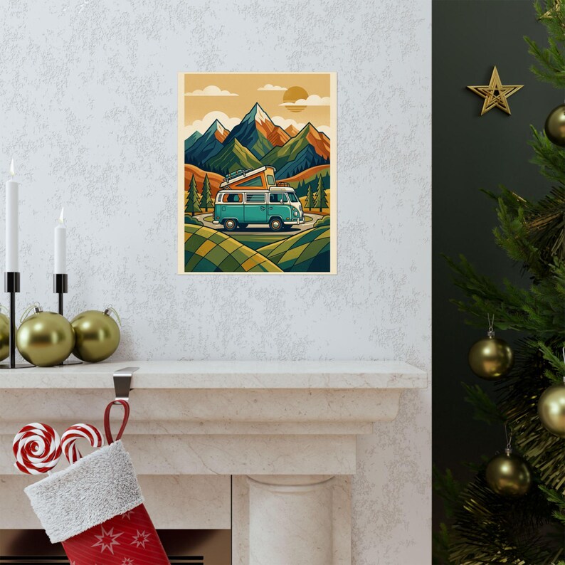 Vintage Travel Camper Van Mountains - Poster image 7