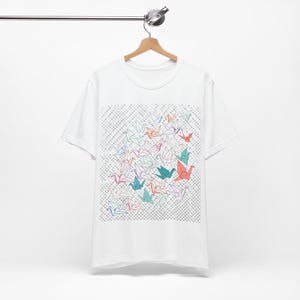 Origami Paper Crane Flock In Pastel - Tshirt 画像 2