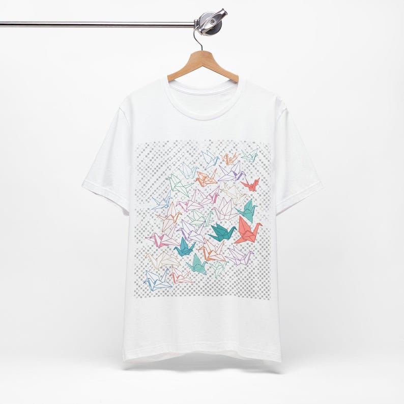 Origami Paper Crane Flock In Pastel - Tshirt 画像 2