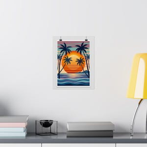 Retro Sunset Palm Tree Ocean - Poster image 8