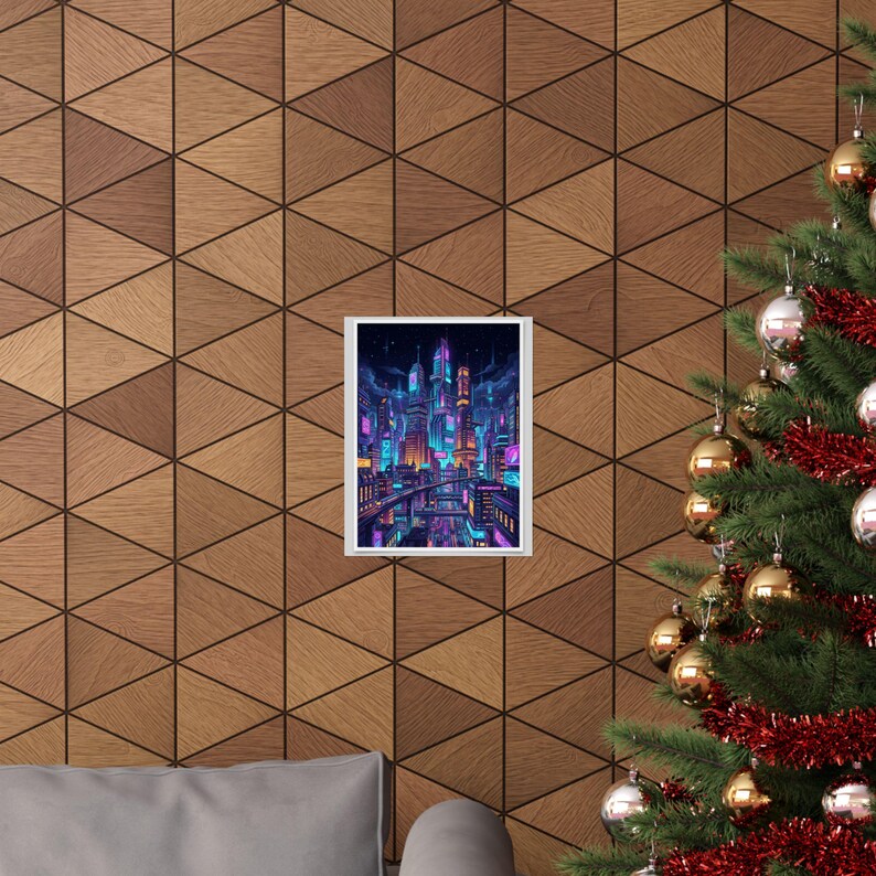 Cyberpunk Neon City Skyline At Night - Poster imagen 4