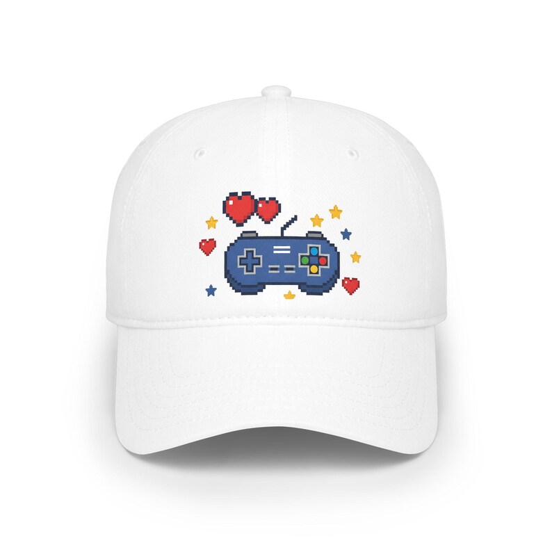 Retro Gamer Baseball Cap, Pixel Heart Controller Hat, Geeky Video Game Apparel, Pixel Art Star Dad Hat, Gamer Gift image 1
