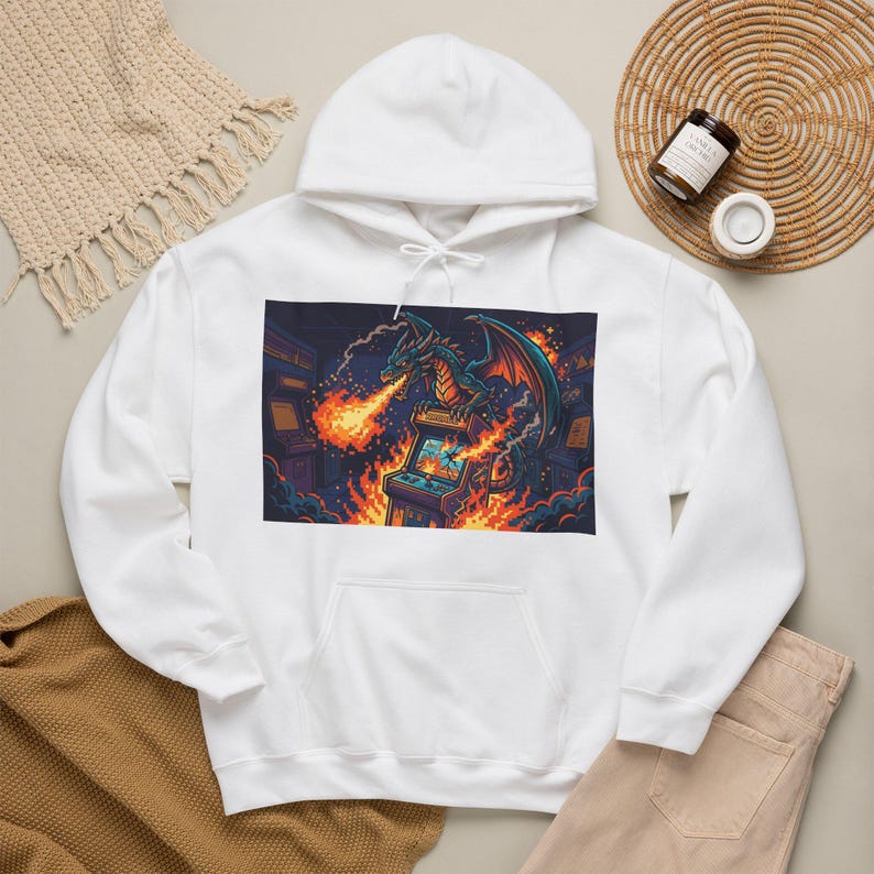 Retro Arcade Pixel Dragon Sweatshirt - Vintage Gamer Gaming Fire Pixel Art Gift imagem 3