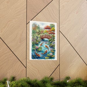 Koi Pond Japanese Garden Watercolor - Poster image 5