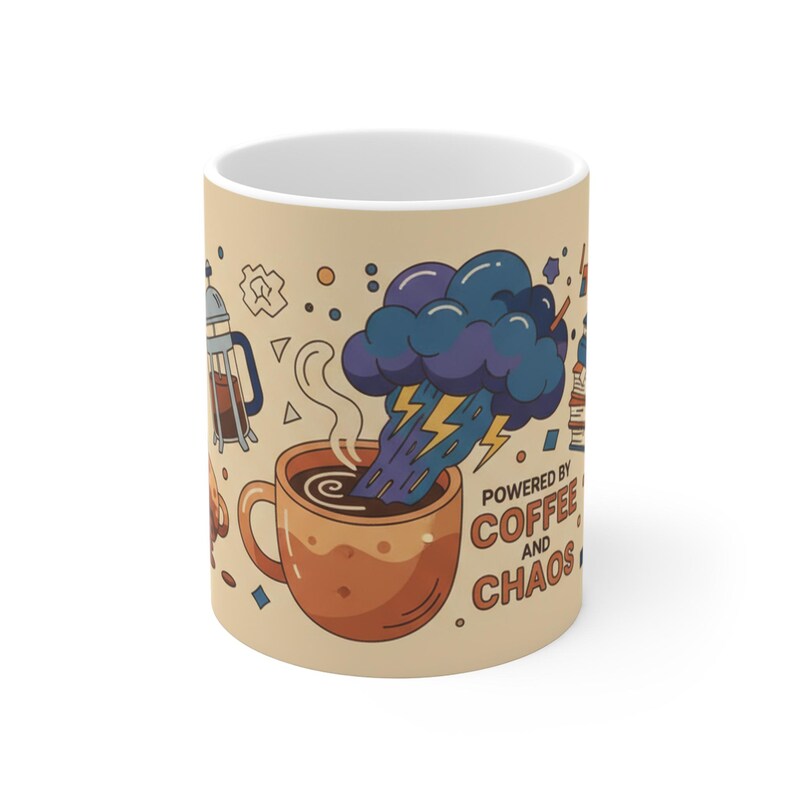 Powered by Coffee and Chaos Mug, Funny Teacher Mug, Teacher Gift, Ceramic Coffee Cup, Teacher Appreciation Gift image 1