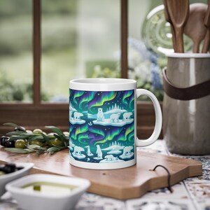 Arctic Polar Bear Under Aurora Borealis - Mug image 4