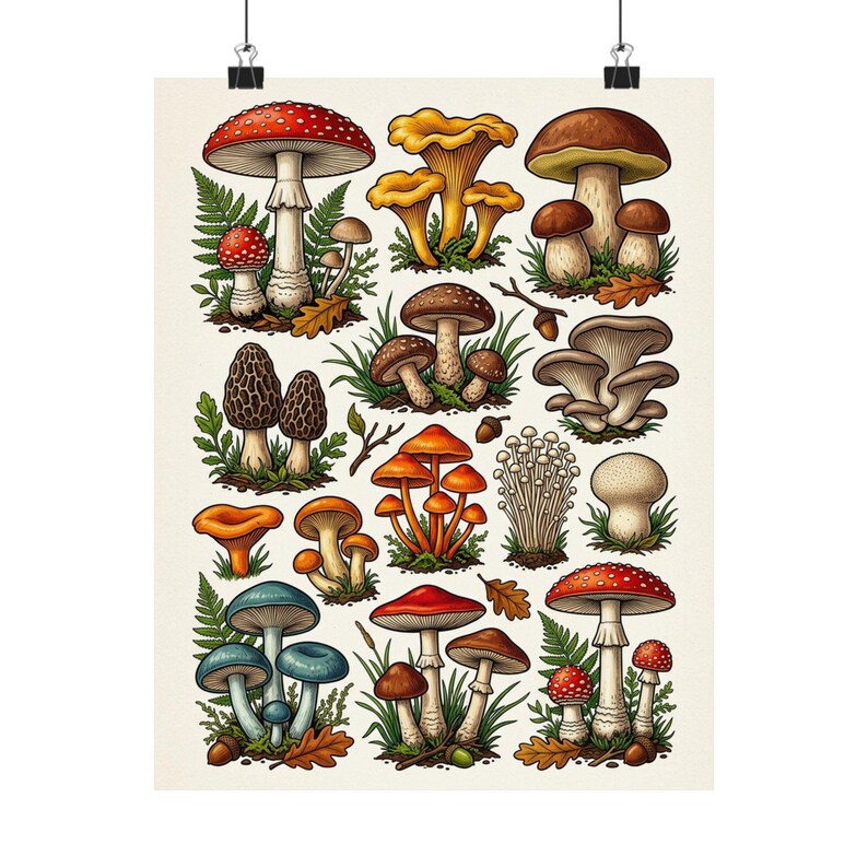 Vintage Botanical Mushroom Chart - Poster image 1