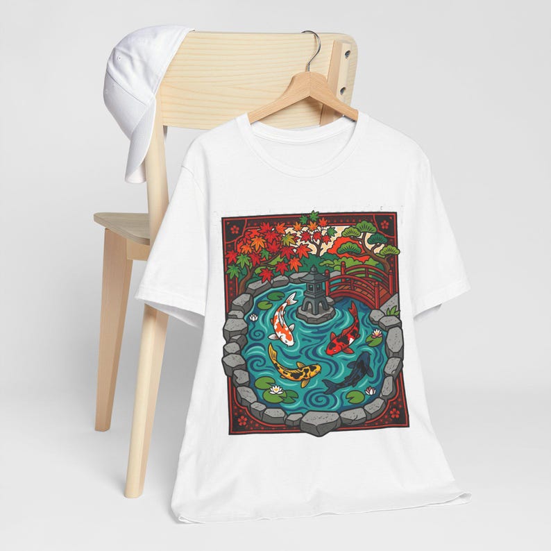 Koi Pond Japanese Garden Watercolor - Tshirt imagen 4