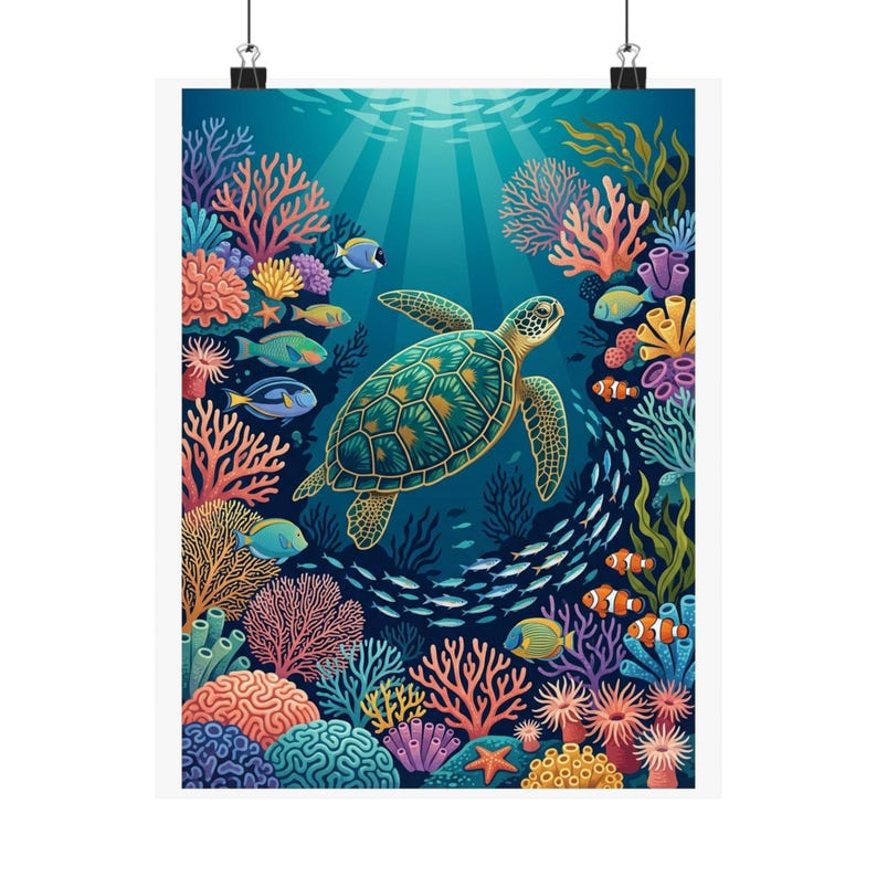 Tropical Sea Turtle Coral Reef - Poster Bild 1