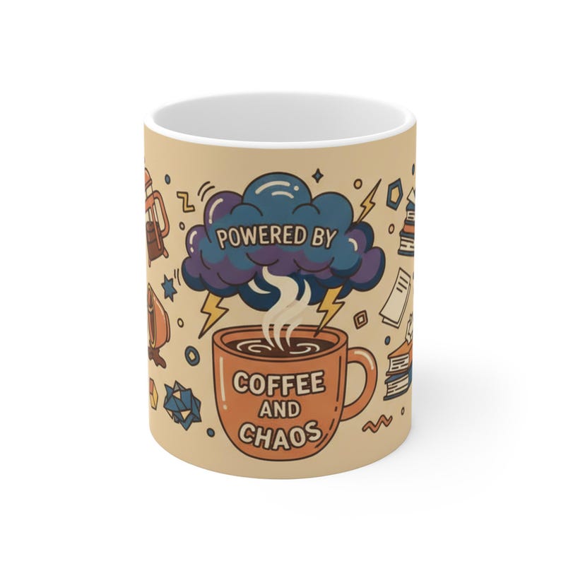 Powered by Coffee and Chaos Mug, Funny Teacher Gift, Coffee Mug for Teachers, Teacher Appreciation Gift, Back to School image 1