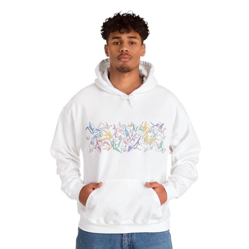 Origami Paper Crane Flock In Pastel - Hoodie image 7