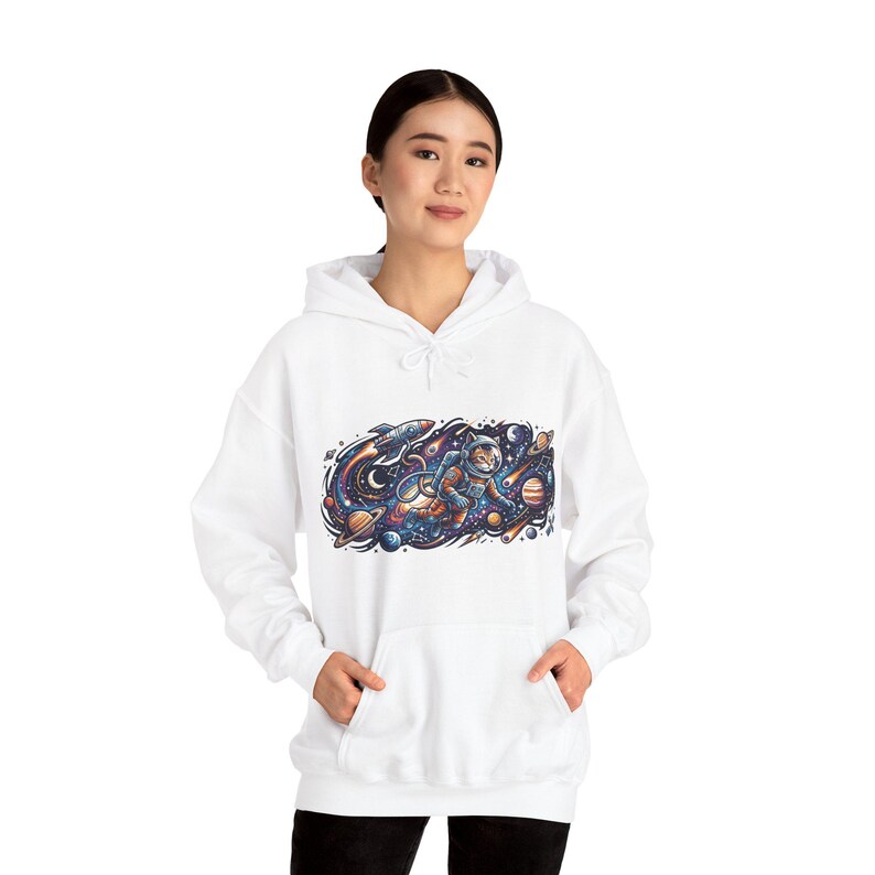 Cosmic Astronaut Cat Exploring Galaxies - Hoodie image 6