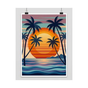 Retro Sunset Palm Tree Ocean - Poster image 2