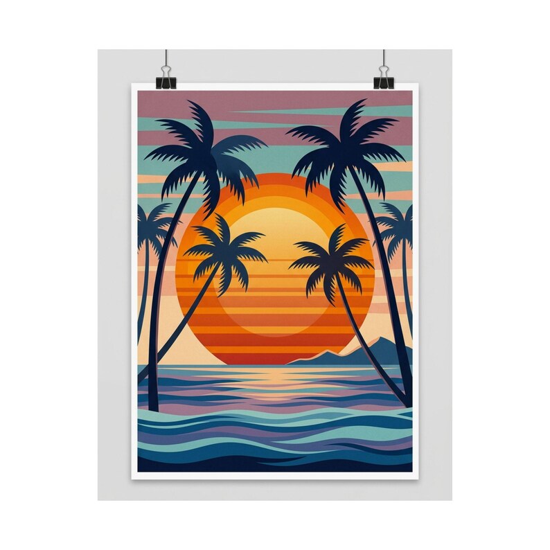 Retro Sunset Palm Tree Ocean - Poster image 2