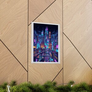 Cyberpunk Neon City Skyline At Night - Poster imagen 5