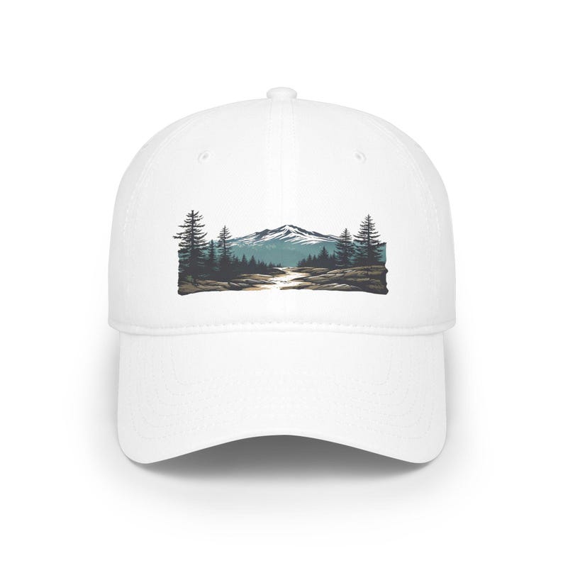 Mountain Sunrise Pine Tree Hiking Trail Embroidered Baseball Cap | Outdoor Adventure Nature Lover Trucker Hat | No Text bild 1