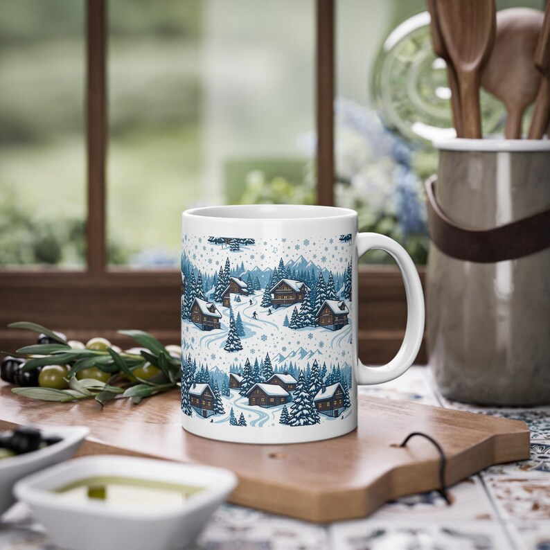 Alpine Chalet In Winter Snow - Mug afbeelding 4