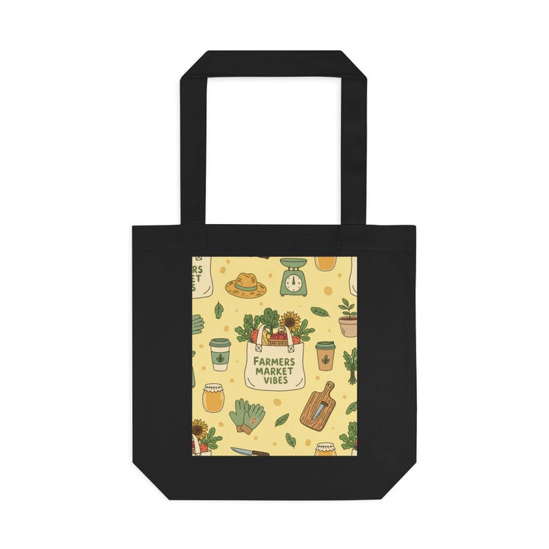 Farmers Market Tote Bag, Canvas Grocery Bag, Reusable Shopping Bag, Vegetable Market Vibes, Eco Friendly Tote bild 1
